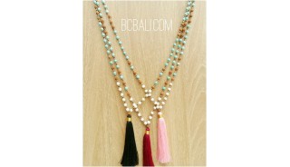 three color tassels necklaces bead wood rudraksha stone